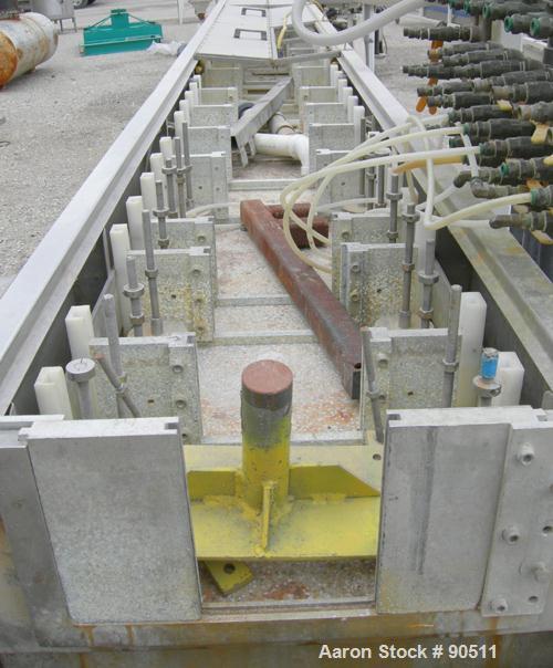 Used: Extrusion Services Inc.(ESI) spray cooling tank, 304 stainless steel. 26" wide x 11" deep x 20'4" long.(3) sections of 4' long covers. Includes holding tank,(2)pumps, filter, heat exchanger,and...