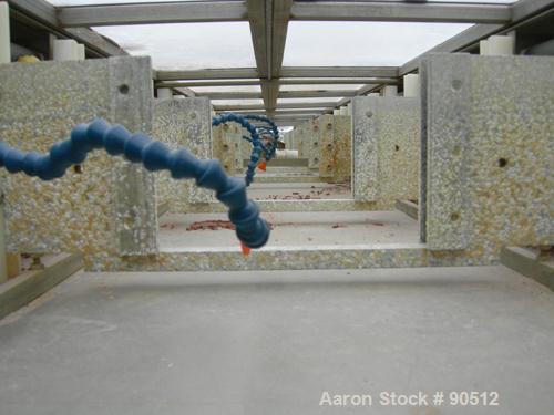 Used: Extrusion Services Inc (ESI) spray cooling tank, 304 stainless steel. 26" wide x 11" deep x 21'6" long. (5) section top cover. Includes holding tank, pump, heat exchanger and control panel. Mou...