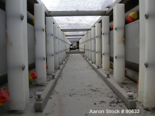 Used: Extrusion Services Inc.(ESI) spray cooling tank, 304 stainless steel. 16" wide x 11" deep x 25' long.(5) section top cover. Includes holding tank,pump, heat exchanger,and control panel. Mounted...