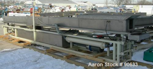 Unused: Extrusion Services Inc.(ESI) spray cooling tank, 304 stainless steel. 16" wide x 11" deep x 25' long.(4) section top cover (1) missing. Includes holding tank,pump, heat exchanger,and control ...