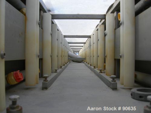 Used: Extrusion Services Inc.(ESI) spray cooling tank, 304 stainless steel. 16" wide x 11" deep x 20' long.(4) section top cover. Includes holding tank,pump, heat exchanger,and control panel. Mounted...
