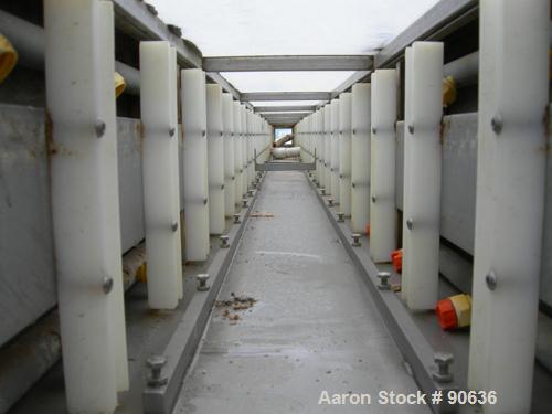 Used: Extrusion Services Inc.(ESI) spray cooling tank, 304 stainless steel. 16" wide x 11" deep x 20' long.(4) section top cover. Includes holding tank,pump, heat exchanger,and control panel. Mounted...