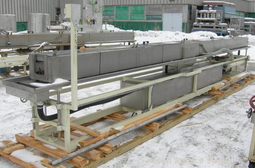 Unused: Extrusion Services Inc.(ESI) spray cooling tank, 304 stainless steel. 16" wide x 11" deep x 25' long.(4) section top cover (1) missing. Includes holding tank,pump, heat exchanger,and control ...