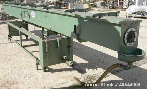Used Gatto spray cooling tank, model WST105B21-2, 304 stainless steel. (4) compartment, 12" wide x 252" long x 12" deep. (4) piece top cover, (4) spray pipes with nozzles, 20' long. Mounted on a carb...