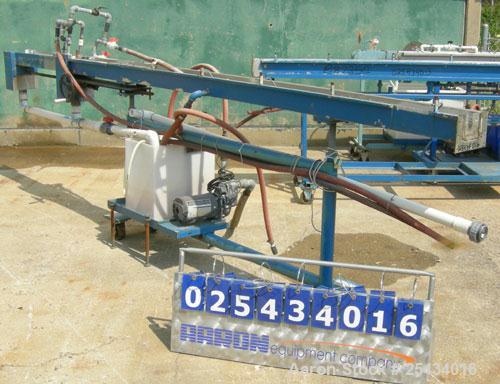 Used Merrit Davis Waterbath, 304 Stainless Steel.5 1/2" wide x 156" long x 3 7/8" deep.Includes an approximate 3/4 hp pump and plastic holding tank.Mounted on a carbon steel frame with wheels.