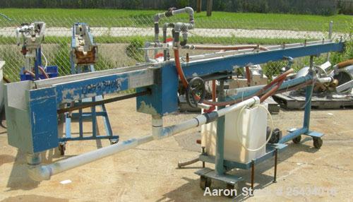 Used Merrit Davis Waterbath, 304 Stainless Steel.5 1/2" wide x 156" long x 3 7/8" deep.Includes an approximate 3/4 hp pump and plastic holding tank.Mounted on a carbon steel frame with wheels.