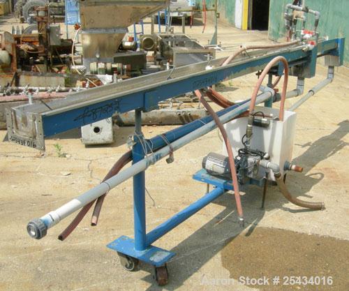 Used Merrit Davis Waterbath, 304 Stainless Steel.5 1/2" wide x 156" long x 3 7/8" deep.Includes an approximate 3/4 hp pump and plastic holding tank.Mounted on a carbon steel frame with wheels.