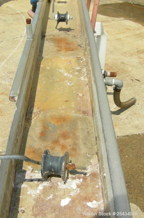 Used Merrit Davis Waterbath, 304 Stainless Steel.5 1/2" wide x 156" long x 3 7/8" deep.Includes an approximate 3/4 hp pump and plastic holding tank.Mounted on a carbon steel frame with wheels.