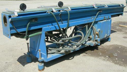 Used Floataire Spray Cooling Tank, 304 stainless steel. (3) compartment, 6" wide x 158" long x 14" deep. 3 piece top cover, bottom holding tank, internal nozzles. Mounted on a carbon steel frame, no ...