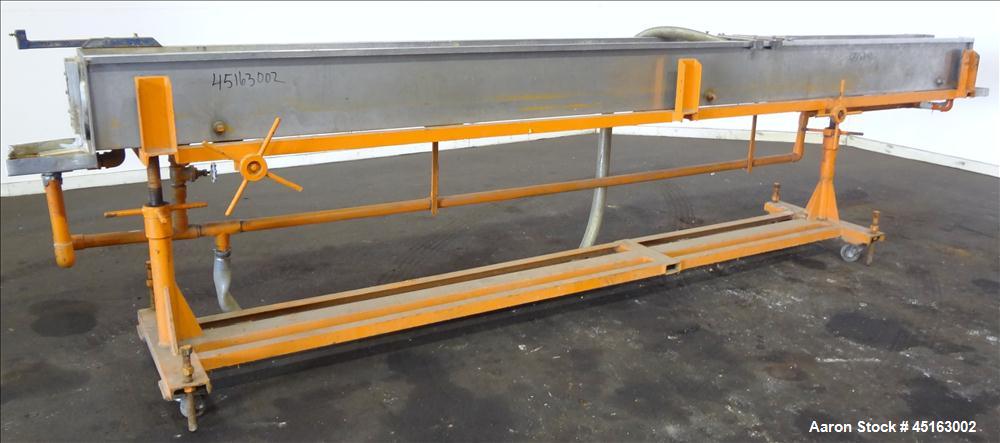 Used OEM Water Tank, 304 Stainless Steel, 185" long x 12" wide x 12" deep. Mounted on a carbon steel frame with casters.