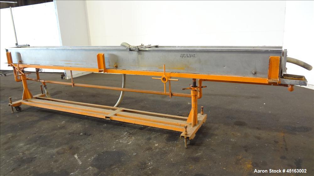 Used OEM Water Tank, 304 Stainless Steel, 185" long x 12" wide x 12" deep. Mounted on a carbon steel frame with casters.