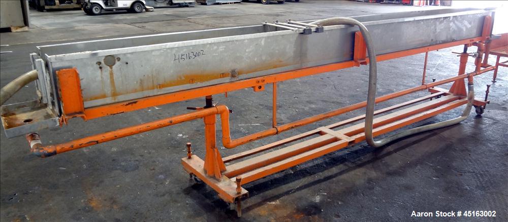 Used OEM Water Tank, 304 Stainless Steel, 185" long x 12" wide x 12" deep. Mounted on a carbon steel frame with casters.
