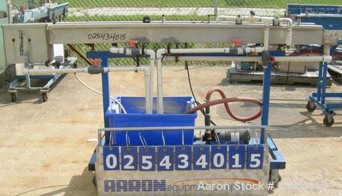 Used Waterbath, 304 Stainless Steel. 4 3/4" wide x 72" long x 5" deep. Includes a pump, driven by a 3/4 hp, 1/60/115/230 volt, 3450 rpm motor, and plastic holding tank. Mounted on a carbon steel fram...