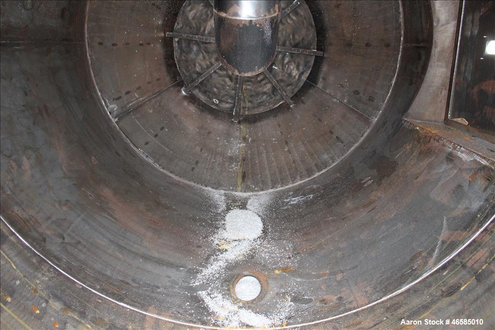 Used Drying Hopper, Approximately 8,000 Lbs. Capacity. Approximate 72" diameter x 120" straight side x 26" long cone. 30" x 30" Side access door. Openings top: (1) 10", side: (2) 10". Mounted on carb...
