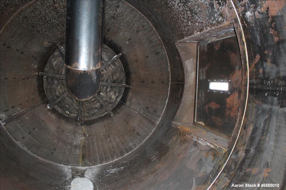 Used Drying Hopper, Approximately 8,000 Lbs. Capacity. Approximate 72" diameter x 120" straight side x 26" long cone. 30" x 30" Side access door. Openings top: (1) 10", side: (2) 10". Mounted on carb...