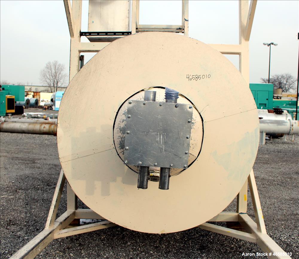 Used Drying Hopper, Approximately 8,000 Lbs. Capacity. Approximate 72" diameter x 120" straight side x 26" long cone. 30" x 30" Side access door. Openings top: (1) 10", side: (2) 10". Mounted on carb...