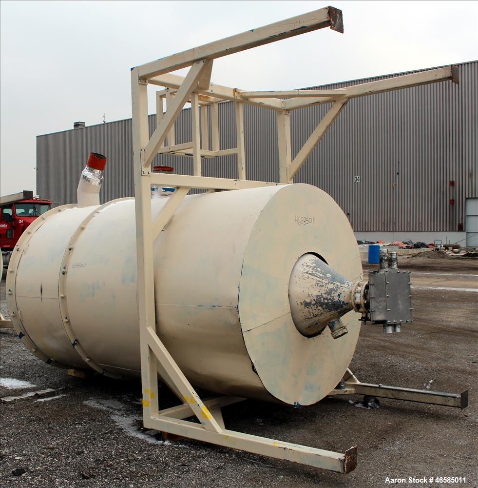 Used- Drying Hopper, Approximately 8,000 Lbs. Capacity. Approximate 72" diameter x 120" straight side x 26" long cone. 30" x...