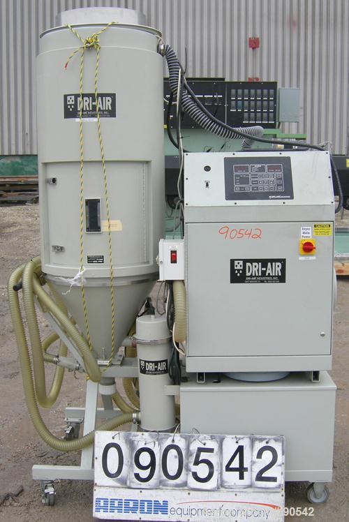 USED: Dri-Air dehumidifying dryer, model APD-8.  Single bed, 2 zone.  3/60/480 Volt, 20 Amps.  Unit includes a 300 lb insulated hopper, 21" diameter and controls.  Mounted on a carbon steel frame on ...