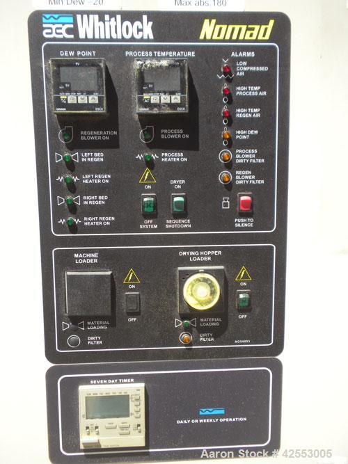 Used AEC Whitlock Nomad Series Drying and Conveying System. (1) AEC model PD-4AQ dehumidifying dryer, approximate 150 cfm process air flow, 3/60/460 volt, 35.1 amp. (1) 12 Cubic foot drying hopper. (...