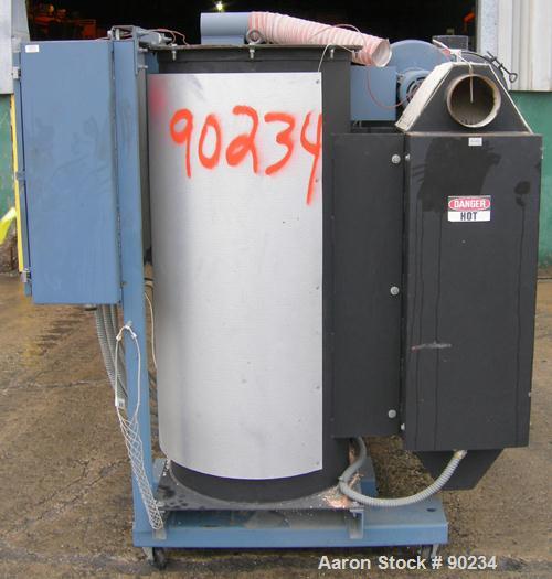 Used AEC High Capacity Dehumidifying Dryer, Model WD-600.  Approximately 600 CFM. 3/60/460 Volt, 77.75 AMP, 61.94 KVA. Includes a control panel and 4 drying hoppers. Frame mounted with casters.