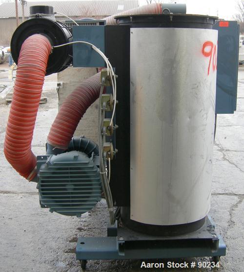 Used AEC High Capacity Dehumidifying Dryer, Model WD-600.  Approximately 600 CFM. 3/60/460 Volt, 77.75 AMP, 61.94 KVA. Includes a control panel and 4 drying hoppers. Frame mounted with casters.
