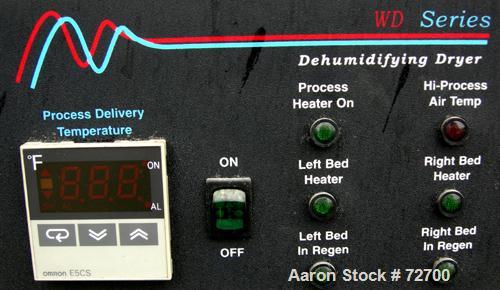USED: AEC Whitlock WD Series dehumidifying dryer, model WD50FR. 3/60/460 volt, 50 cfm process air flow, 19 full load amps, 3/4 hp blower motor, 15.05 kva. Includes Level 1 controls. Mounted on caster...