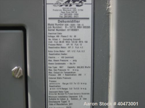 Used-Desicair Desiccant Dehumidifier manufactured by Air Technology Systems. Process air volume = 5,500 scfm. Natural gas fi...