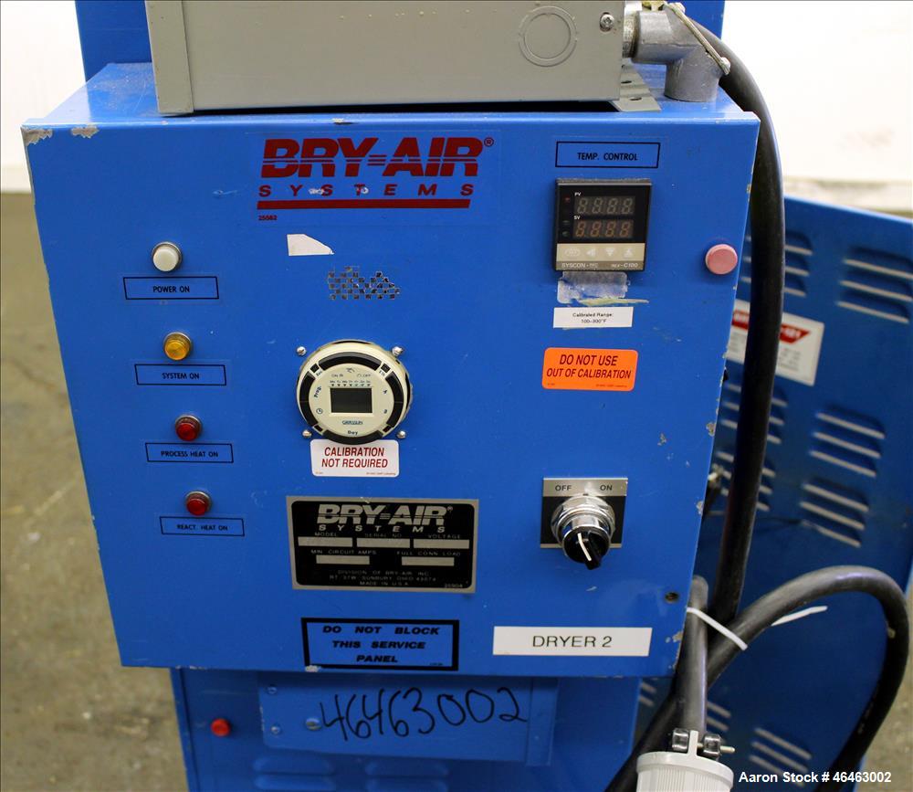 Used Bry-Air Systems RD Series Resin Desiccant Dryer, Model RD-50. Process CFM 30 at 10" ESP, drying capacity 35 to 60 pounds per hour depending on product. Includes blower, desiccant beds, and a con...