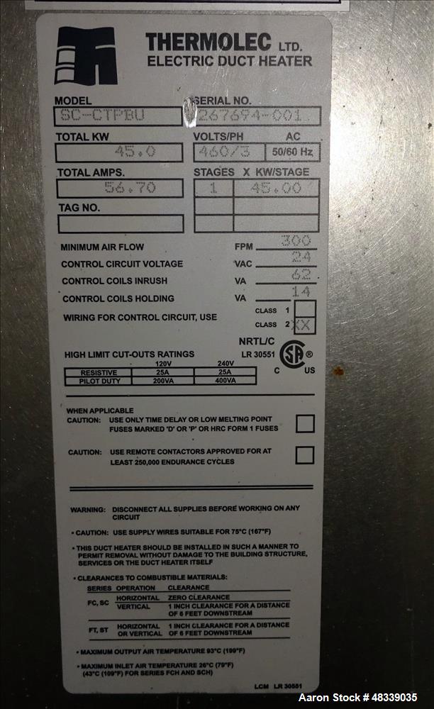 Used Bry-Air Industrial EcoDry Dehumidifier, Model VFB-ECO 24-G-3400-DXP-EPH-AA