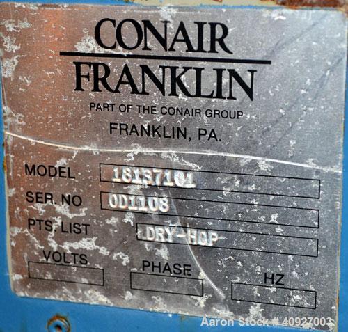 Used Conair Drying System Consisting Of: (1) Conair Dehumidifying Dryer, Model CD30, 30 CFM, 240 Volt. (1) Desiccant cartridge. Includes Compu-Dry control panel and a model 18137101 dry-hop, mounted ...