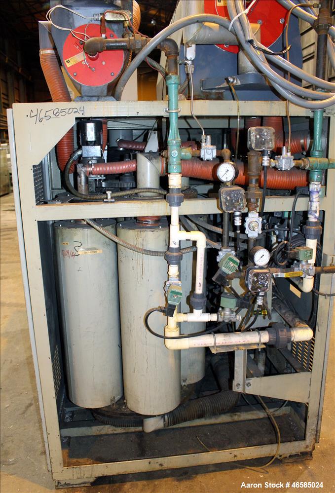 Used Conair Carousel Dehumidifying Dryer, Gas Heated, Model CDG1000, Carbon Steel. Approximate 925 CFM, drying temperature range 160 to 250 degrees F. (5) Desiccant cartridges. Includes CDG1000 Compu...