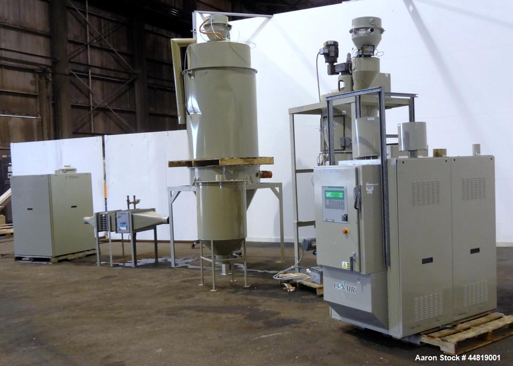 Used Conair CR500 Crystallizing & Drying Line.  Approximately 500 pounds per hour output.  Consisting of:  (1) Conair Crystallizer, model CR500, revision 494/0699, serial #80851, built 2001.  (1) Agi...
