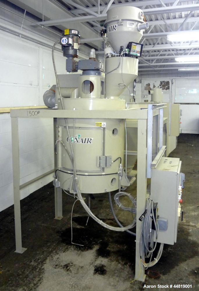 Used Conair CR500 Crystallizing & Drying Line.  Approximately 500 pounds per hour output.  Consisting of:  (1) Conair Crystallizer, model CR500, revision 494/0699, serial #80851, built 2001.  (1) Agi...