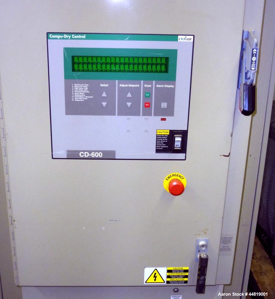 Used Conair CR500 Crystallizing & Drying Line.  Approximately 500 pounds per hour output.  Consisting of:  (1) Conair Crystallizer, model CR500, revision 494/0699, serial #80851, built 2001.  (1) Agi...