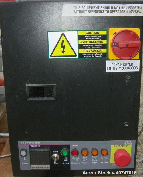 Used ConairCarousel DehumidifyingDryer,modelSC7.5,carbon steel, 7.5 cfm. Drying temperature range 150-375 deg F.3/60/480 volt, 4.8 amp. Includescontrol panel and a stand with casters.