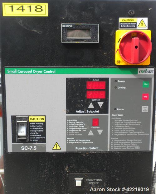 Used Conair Small Carousel Dehumidifying Dryer, model SC7.5, carbon steel, 7.5 cfm. Drying temperature range 150-375 deg F. 3/60/240 volt, 14.7 amp. Includes control panel, blower, and a model CH14-2...