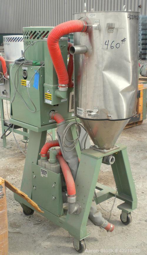 Used Conair Small Carousel Dehumidifying Dryer, model SC7.5, carbon steel, 7.5 cfm. Drying temperature range 150-375 deg F. 3/60/240 volt, 14.7 amp. Includes control panel, blower, and a model CH14-2...