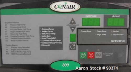 USED: Conair dehumidifying drying system consisting of: (1) Conair model W800 dehumidifying dryer, 100 to 375 deg F. Includes control panel. (1) Conair model CH64 insulated drying hopper, carbon stee...