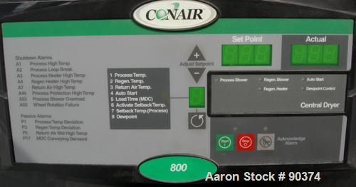 USED: Conair dehumidifying drying system consisting of: (1) Conair model W800 dehumidifying dryer, 100 to 375 deg F. Includes control panel. (1) Conair model CH64 insulated drying hopper, carbon stee...