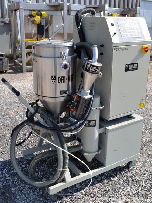 Used Dri-Air Portable Dryer, Model APD-1, Carbon Steel, Approximate 25 cfm, process rate 7.5 pounds an hour. Includes a stainless steel 30 pound hopper, model RH30. 3/240 volt, 20 amp. Mounted on a f...