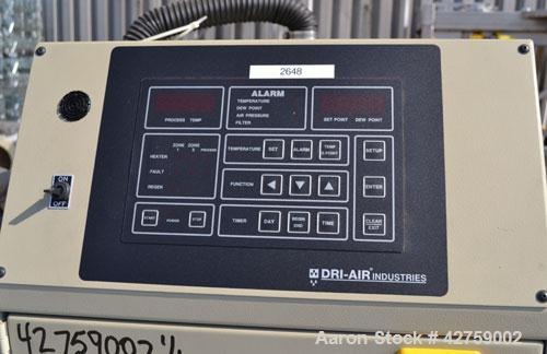 Used Dri-Air Portable Dryer, Model APD-1, Carbon Steel, Approximate 25 cfm, process rate 7.5 pounds an hour. Includes a stainless steel 30 pound hopper, model RH30. 3/240 volt, 20 amp. Mounted on a f...