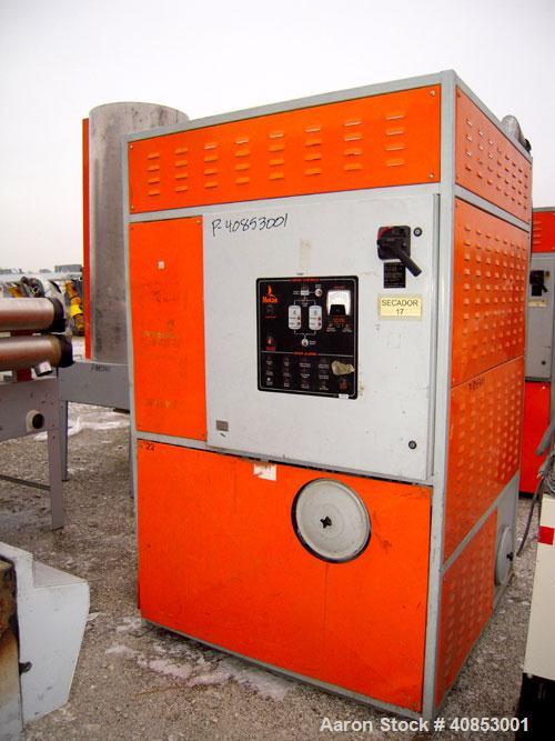 Used Motan Drying System consisting of: (1) Motan central system dehumidifying dryer, model MXS1200, approximately 1200 cfm, 3/60/480 volt. (4) Motan model DE1600ETA Process Insulated LuxorBins, alum...