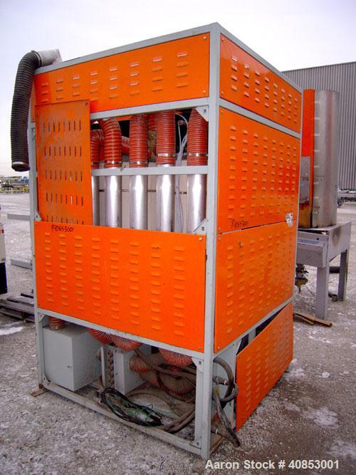 Used Motan Drying System consisting of: (1) Motan central system dehumidifying dryer, model MXS1200, approximately 1200 cfm, 3/60/480 volt. (4) Motan model DE1600ETA Process Insulated LuxorBins, alum...