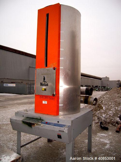 Used Motan Drying System consisting of: (1) Motan central system dehumidifying dryer, model MXS1200, approximately 1200 cfm, 3/60/480 volt. (4) Motan model DE1600ETA Process Insulated LuxorBins, alum...