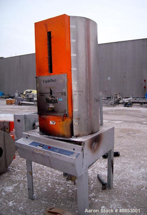 Used Motan Drying System consisting of: (1) Motan central system dehumidifying dryer, model MXS1200, approximately 1200 cfm, 3/60/480 volt. (4) Motan model DE1600ETA Process Insulated LuxorBins, alum...