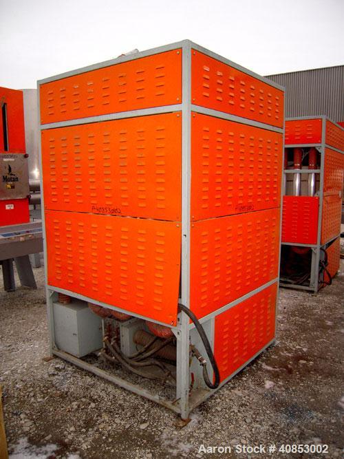 Used Motan Drying System consisting of: (1) Motan central system dehumidifyng dryer, model MXS1200, approximately 1200 cfm, 3/60/480 volt. (4) Motan model DE1600ETA Process Insulated LuxorBins, alumi...