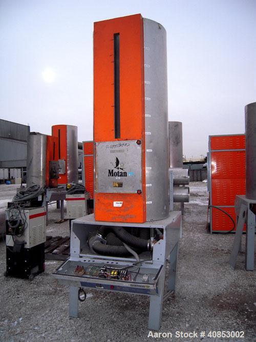 Used Motan Drying System consisting of: (1) Motan central system dehumidifyng dryer, model MXS1200, approximately 1200 cfm, 3/60/480 volt. (4) Motan model DE1600ETA Process Insulated LuxorBins, alumi...