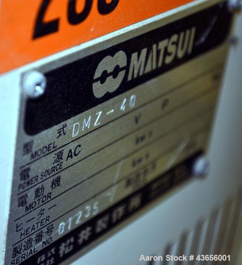 Used Matsui Dehumidifying Dryer, Model DMZ-40. Approximately 23 cfm. Includes a Matsui Jet Loader, model JL-4VCII, serial #B031, approximately 99 cfm; (1) drying hopper with loader, and a Matsui Jet ...
