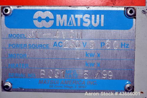 Used Matsui Dehumidifying Dryer, Model DMZ-40. Approximately 23 cfm. Includes a Matsui Jet Loader, model JL-4VCII, serial #B031, approximately 99 cfm; (1) drying hopper with loader, and a Matsui Jet ...