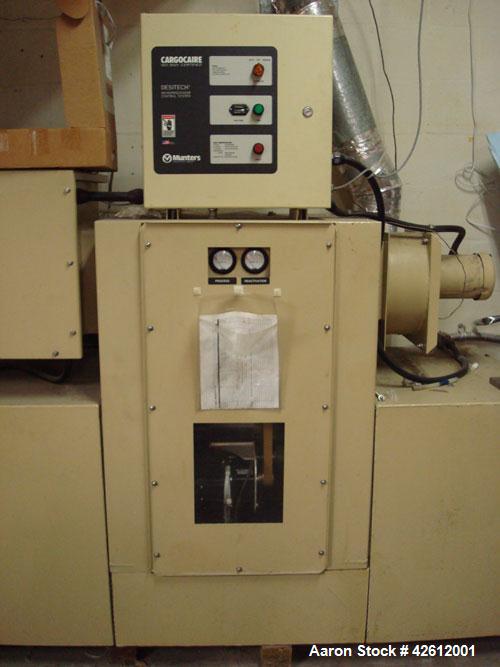 Used Munters HCD-1125-EA Desiccant Dehumidifier Dryer. Flow rate of 600 to 2250 scfm. Nominal moisture removal is 30 lbs/hour @ 75 deg F, 50% relative humidity @ 1125 scfm. Unit has 37,987 hours. Vol...